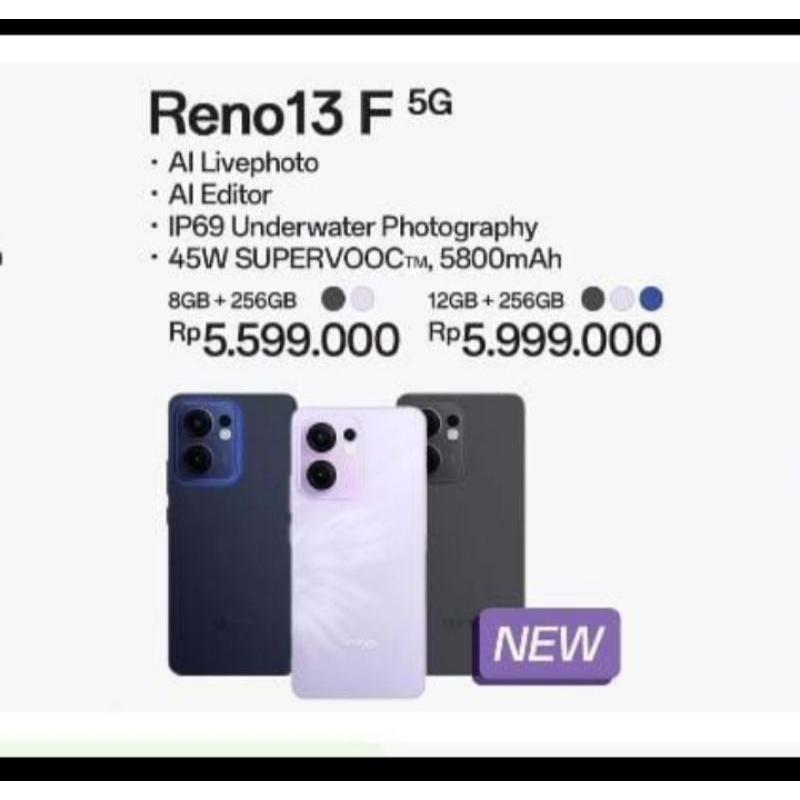 OPPO RENO13 F 5G RAM(8/256-12/256)GB GARANSI RESMI 100% ORIGINAL