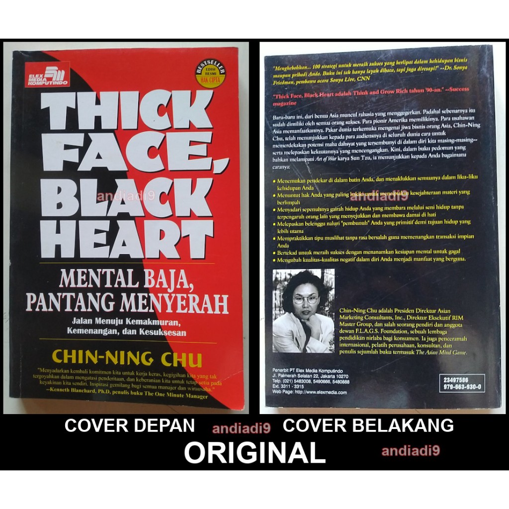 BUKU THICK FACE, BLACK HEART MENTAL BAJA PANTANG MENYERAH CHIN NING CHU 1998 ORIGINAL