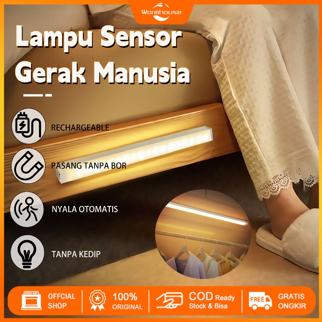 30CM/50CM Lampu Sensor Gerak Magnetic Motion Sensor Lampu Stick Panjang LED/Lampu Tidur LED Tombol