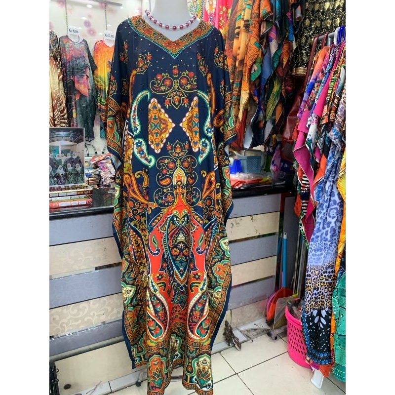 Kaftan India motif terbaru mewah dan cantik impor premium lebaran, bahan adem silk semi sutra, ukura