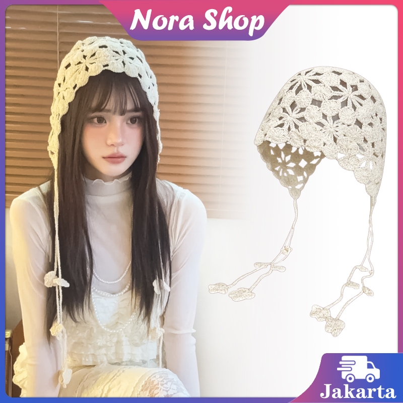 Topi Rajut Buatan Wanita Topi Bunga Rumbai Rajutan Berongga Topi Pullover Gaya Etnik Berongga Retro