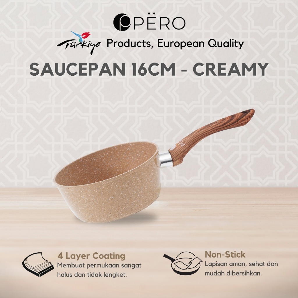 Peroooo Ruby Sauce Pan 16cm Biogranite with Wooden Handle