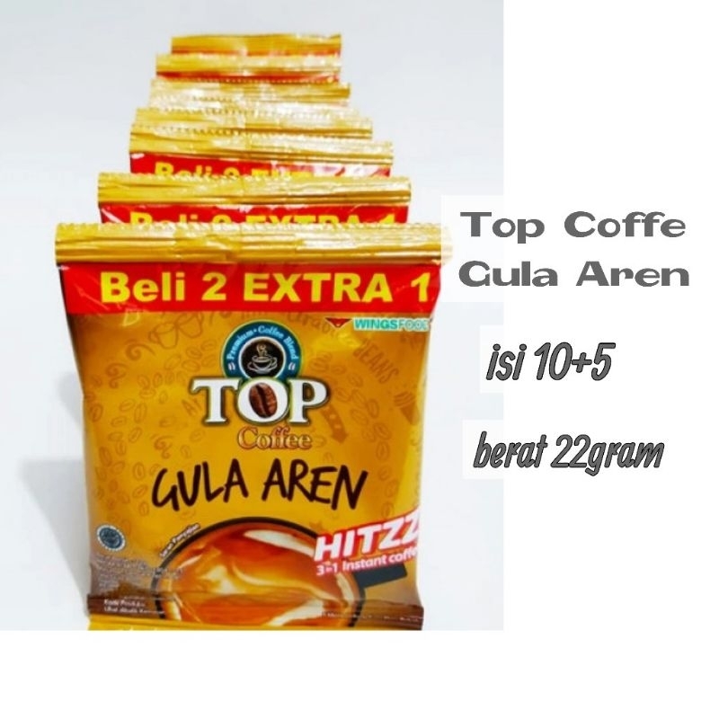 

Top coffe Gula Aren isi 15 renteng berat 22gram/pcs