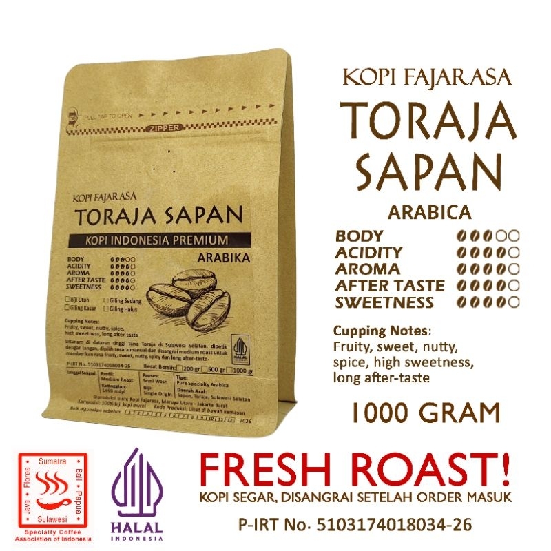 

Kopi Fajarasa Toraja Sapan Biji Kopi Arabica 1 kg