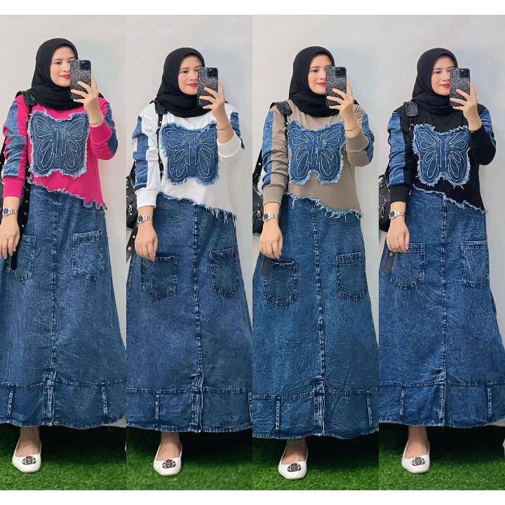 MIDI DRESS TERBARU JEANS MIX KAOS COMBAD 20s MIDI TERBARU LD 106 MIDI DRESS PREMIUM