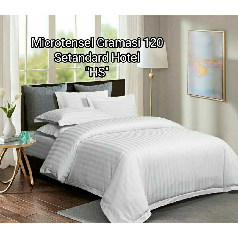 BEDCOVER SET SPREI 160X200 MICROTENSEL GRAMASI 120 STANDARD HOTEL SALUR PUTIH