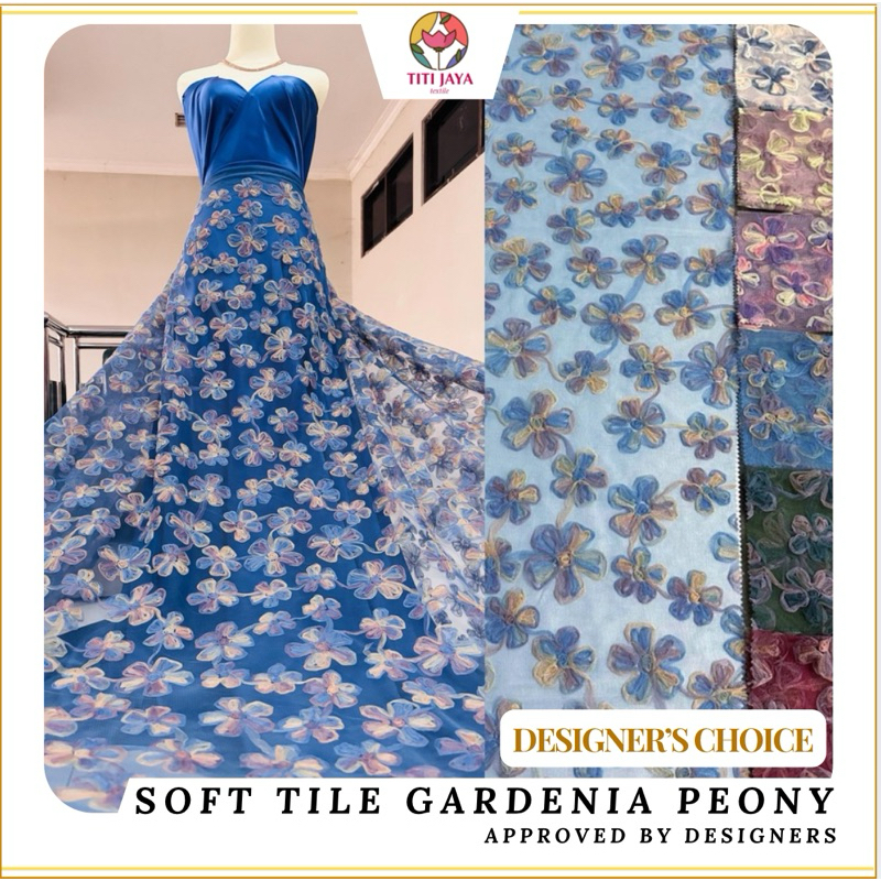 ( DESIGNER APPROVED  ) Kain GARDENIA PEONY ULTRA SOFT TULLE PREMIUM LIMITED EDITION / Tile Bunga Hal
