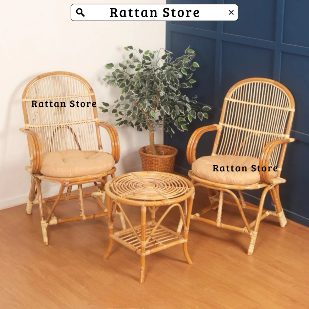 Kursi Teras Pengki Rotan Minimalis 1 Set | Kursi Teras Tamu Rotan | Kursi Pengki Rotan Minimalis