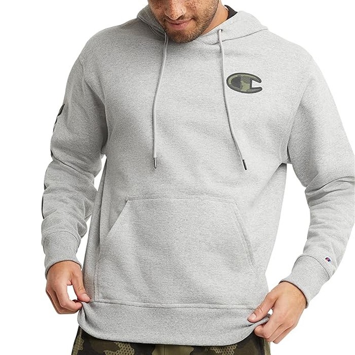 Hoodie Pria Champion Original Camo Logo Heather Gray Standard Fit Ukuran XL