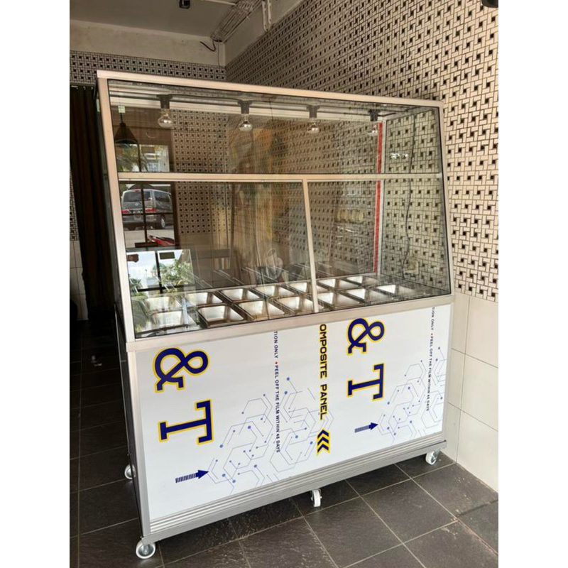 etalase  booth gerobak dagang makanan prasmanan 150cm model bain marie