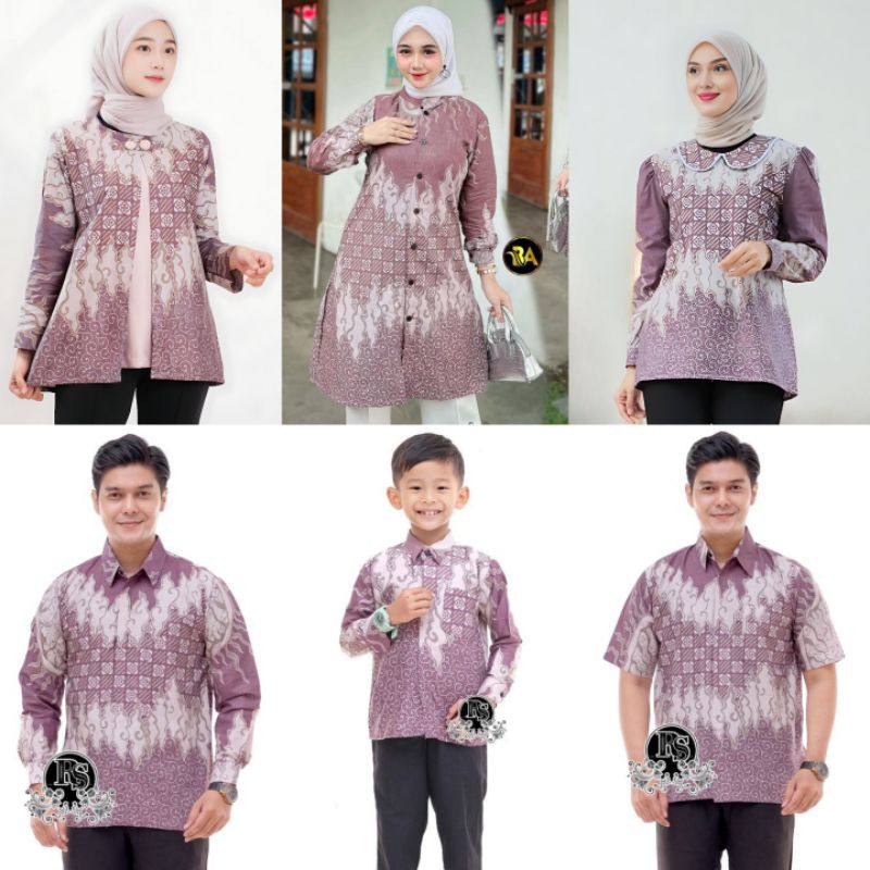 COUPLE ATASAN KEMEJA HEM BLUS TUNIK MOTIF SEROJA MAUVE/UNGU/LILAC TRANDING INTERNATIONAL BATIK COUPL