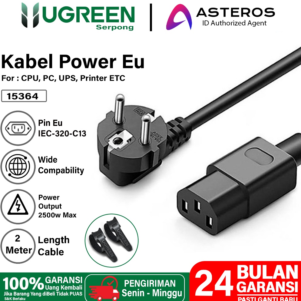 55TREND TERBARU UGREEN Kabel Power PC CPU Komputer TV Proyektor UPS Printer 2 Meter Premium