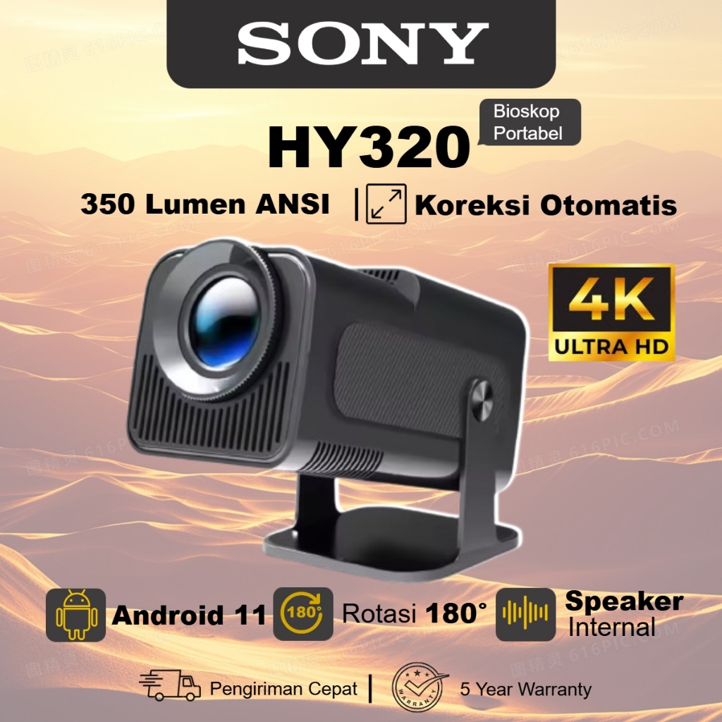 Proyektor HY320 4K UHD Android 11.0 1080P Proyektor Mini Portabel Penyesuaian Rotasi Otomatis 180°