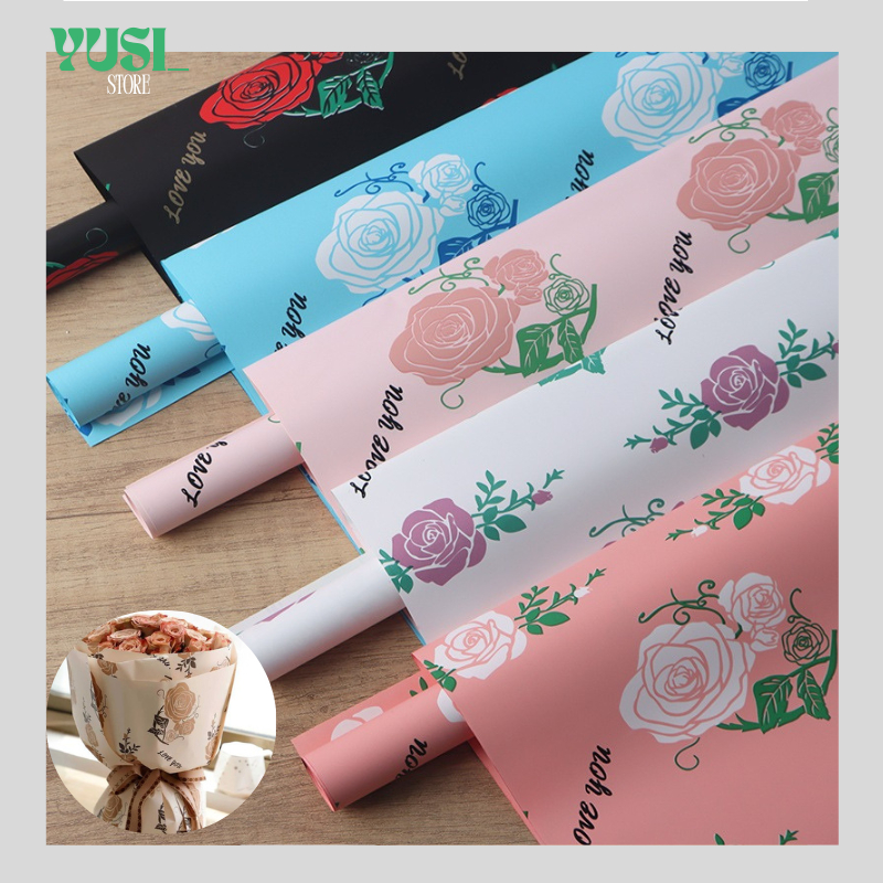 

Isi 20 LEMBAR Kertas Buket Bunga Motif Rose Mawar Flower Wrapping Pattern Rose Cellophane KB070