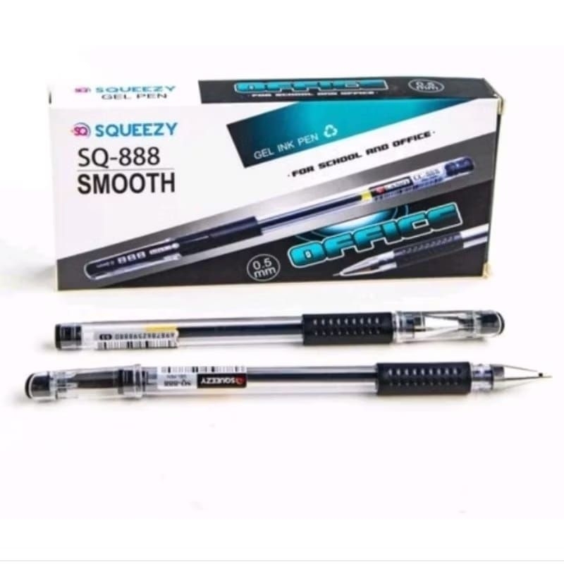 

Pulpen gel pen SQUUEZY SQ-888 1 kotak isi 12 pcs tinta jel hitam