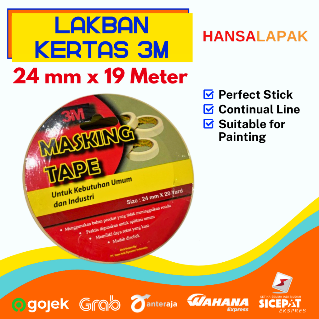 

Lakban Kertas 3M Masking Kuning 24mm x 19 Meter Original 3M (1 roll)