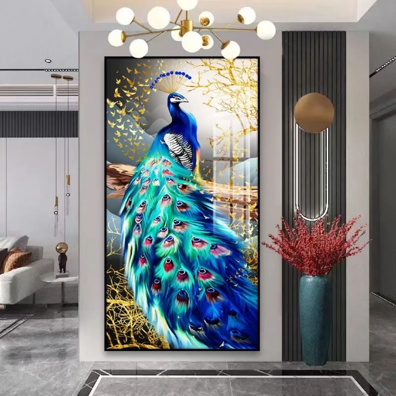 KOKOPAINTING Lukisan Burung Merak / Lukisan 5D Porcelain Diamond Kristal Gambar Burung Merak Minimal