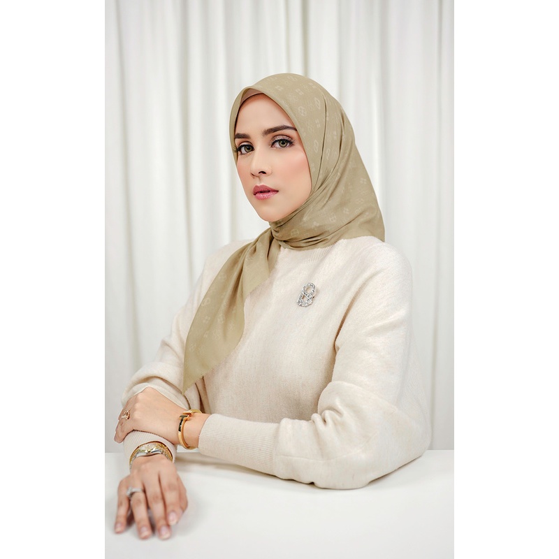 Buttonscarves - Monogram Voile Square - Nougat / Hijab Motif Segi Empat