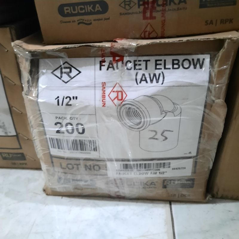 [1 DUS ISI 200 PCS] Faucet Elbow AW 1/2" Rucika / Elbo drat dalam ½" dus grosir / Elbow drat PVC
