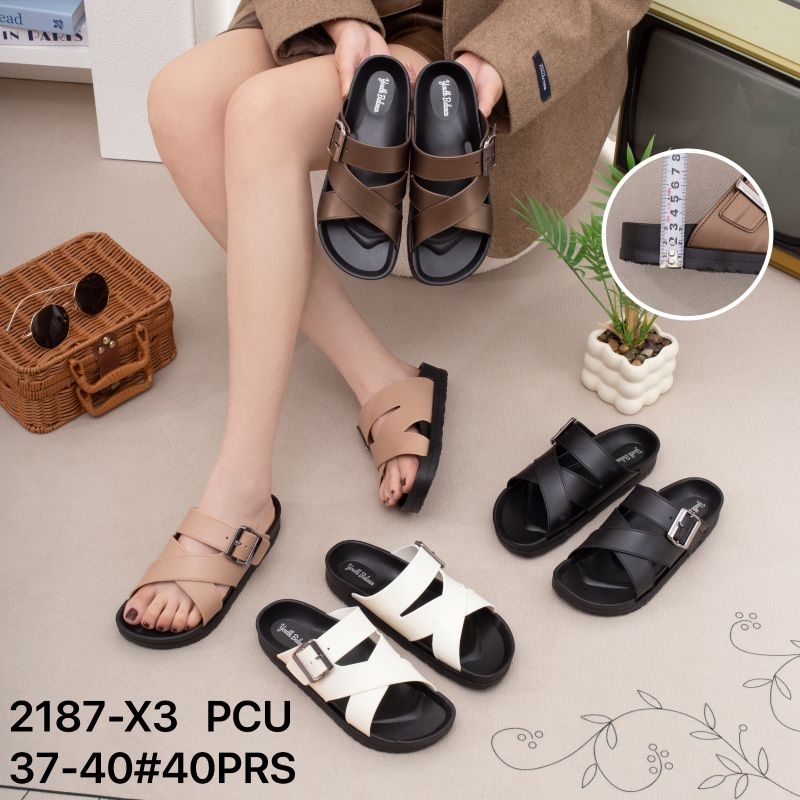 Sandal Flat Wanita Tali 3 Silang Gesper Jelly Karet Premium Sendal Rumah Wanita Polos Balance