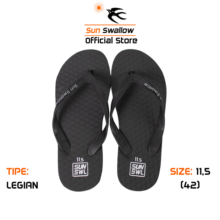 Sun Swallow Sandal Jepit Karet Pria Sendal Legian Warna Hitam Size Ukuran 11,5 | 42