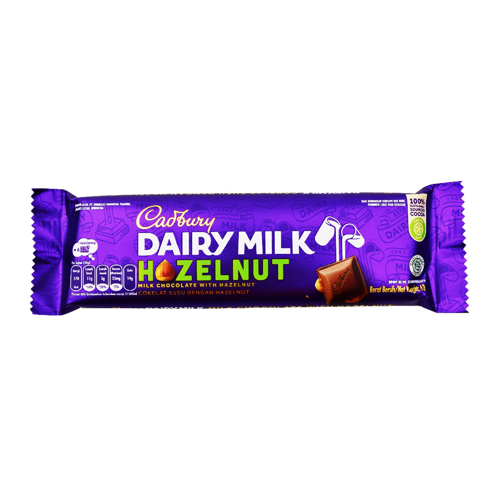 

Cadbury Dairy Milk Hazelnut 62g coklat dan susu yang lembut cadburry hazelnut 62g