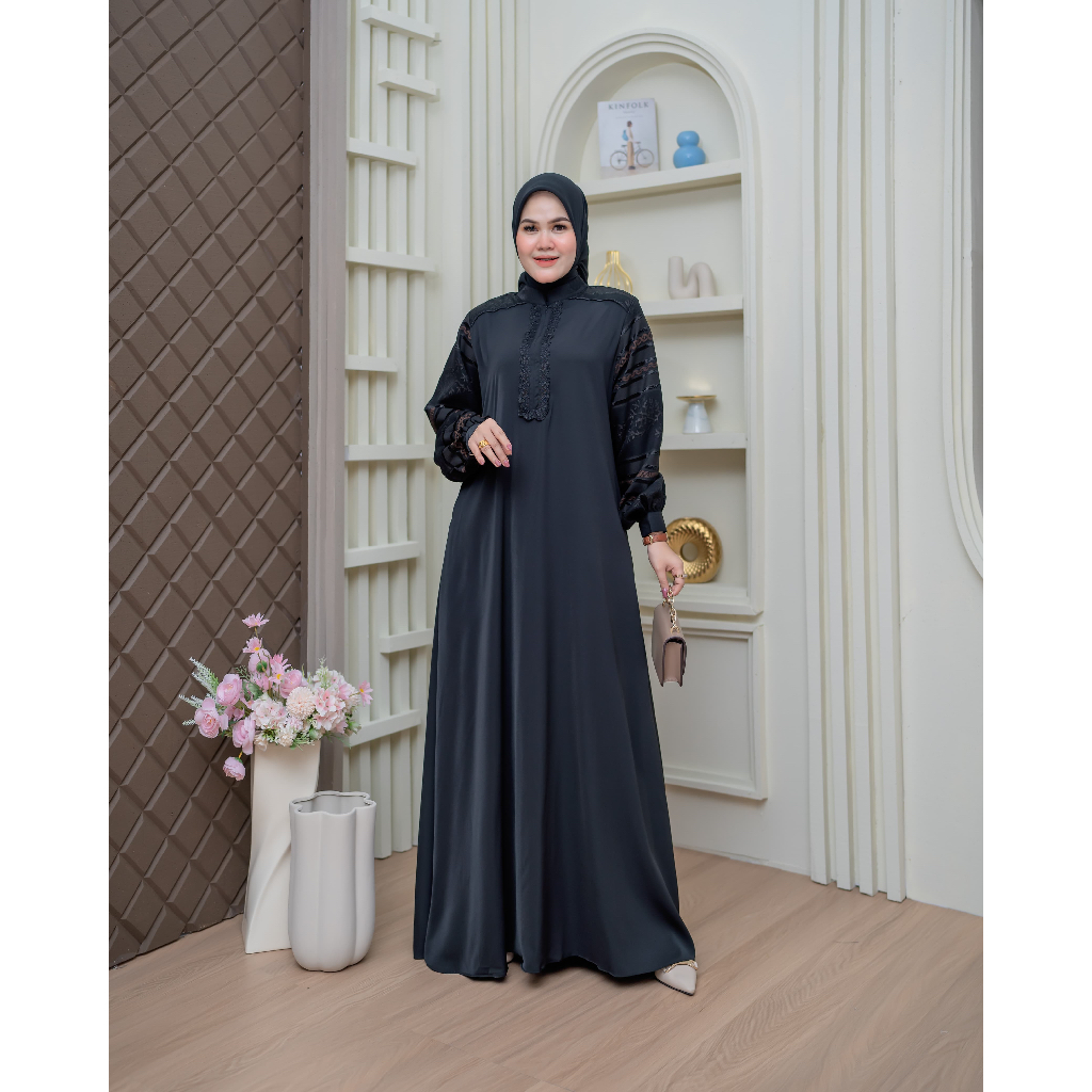 QILA DRESS / GAMIS HITAM PUTIH ELEGAN / SIMPLE DAN MEWAH