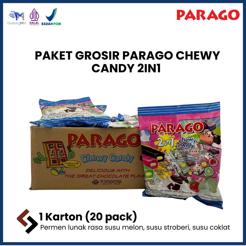 

[PAKET GROSIR 1 KARTON] PARAGO CHEWY CANDY 2IN 1 210gr