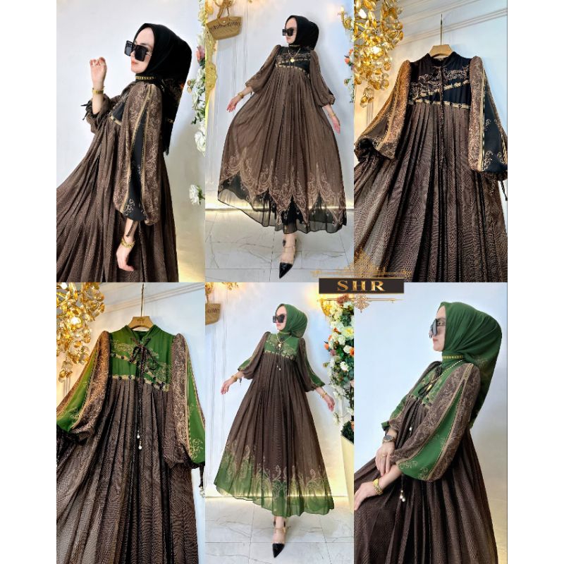SHR ORI READY GAMIS RATU ULAR NEW MIDI DRESS MIDI KOTAK CERUTY IMPORT FULL FURING BY SHR ORII