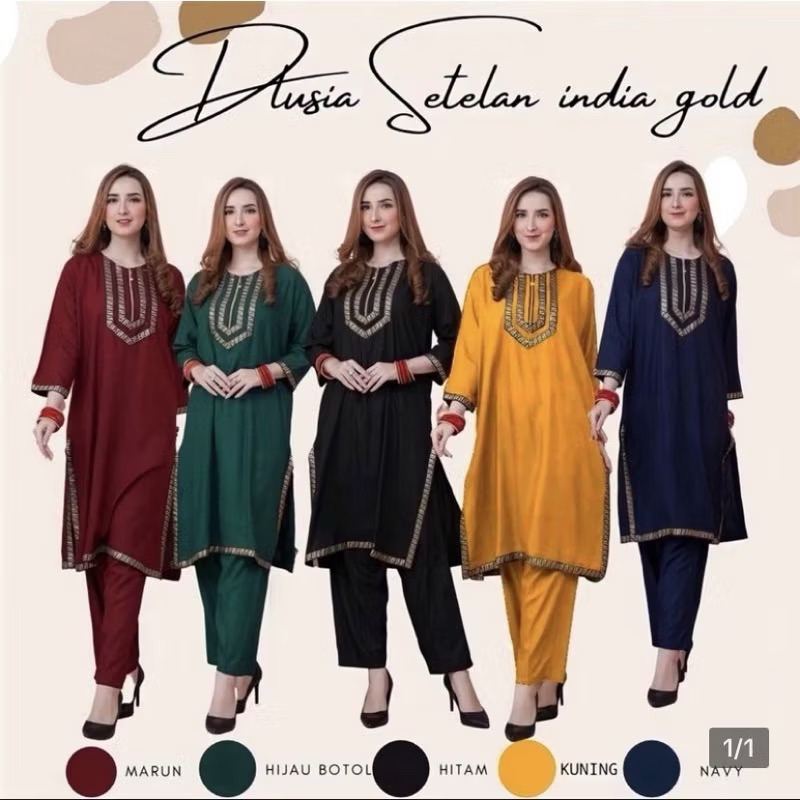 DLUSIA SETELAN INDIA GOLD  - SETELAN BAJU DAN CELANA WANITA - SETELAN ARAB
