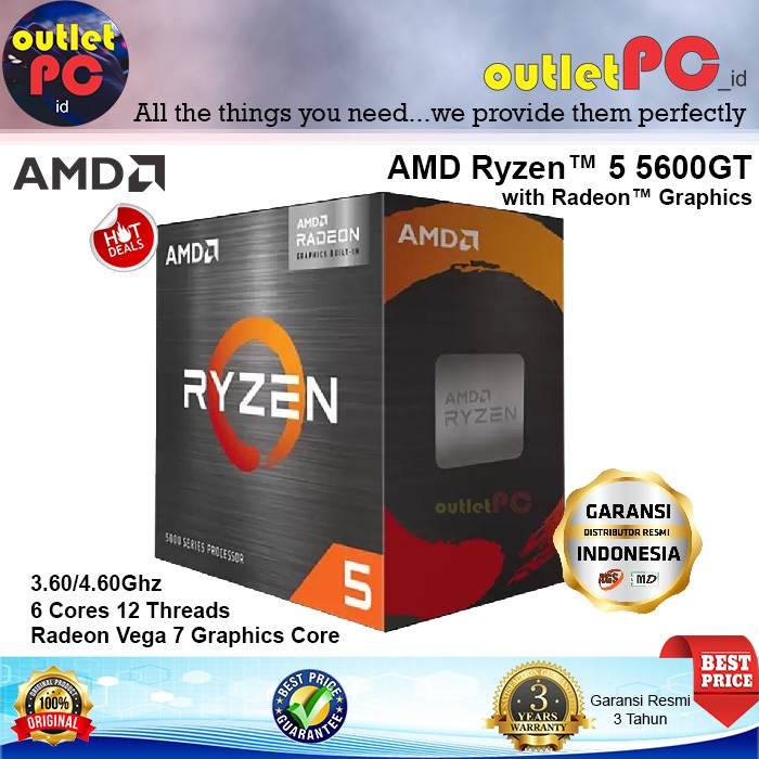 AMD Ryzen 5 5600GT 6 Cores 12 Threads Cezanne with Radeon Vega 7 Graphics AM4 5600 GT 5600-GT Proces
