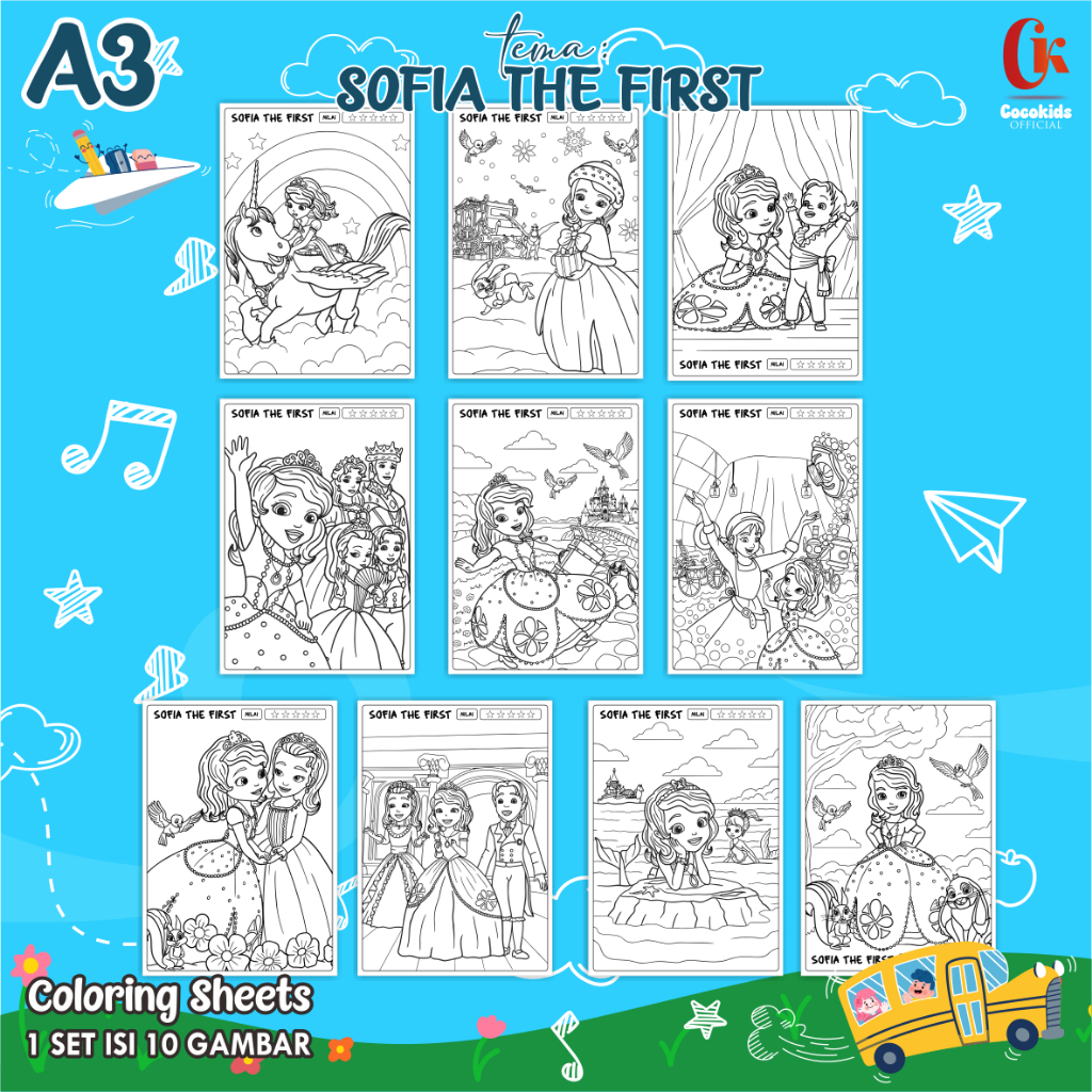 

(SOFIA THE FIRST 01) KERTAS MEWARNAI ANAK A3 - COLORING SHEETS SERIES 1 - LEMBAR MEWARNAI ANAK PAUD/TK/SD