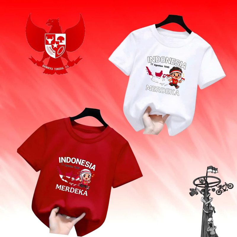 Kaos Anak Oblong Special Edition 17 Agustus Indonesia Merdeka Ideal Usia 2-16 Tahun Oblong Cewek Cow