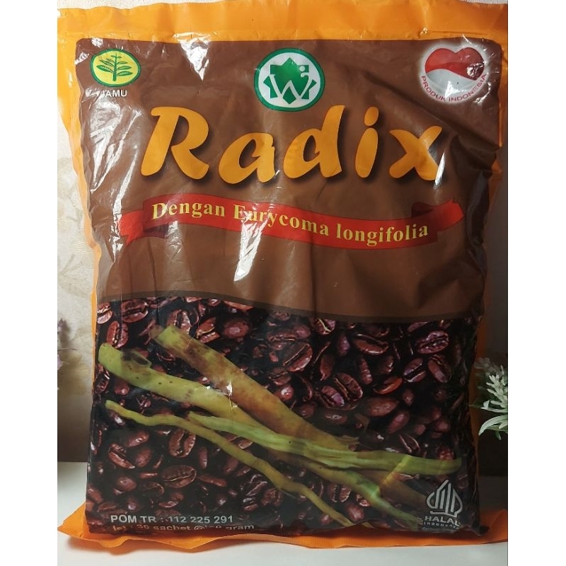 

RADIX, KOPI JAMU DENGAN EURYCOMA LONGIFOLIA, ISI 30 SACHET @20g, EXPIRED DATE FEBRUARI 2027, ORIGINAL 100%