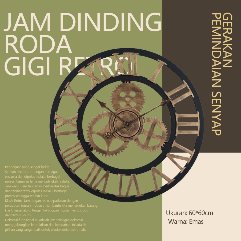 Jam Angka Romawi Antik Jam Dinding Besi Tempa Bentuk Roda Gigi Kreatif Jam Dinding Ruang Tamu Modern