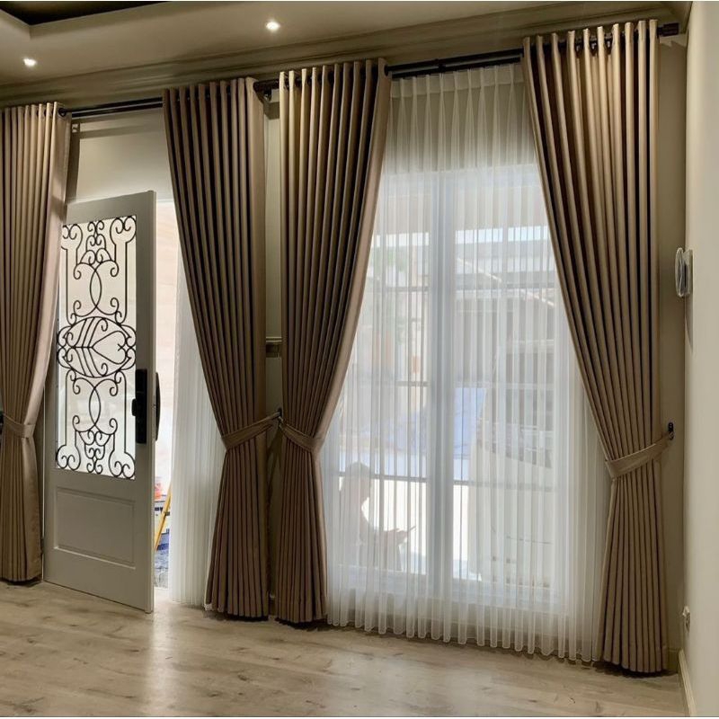 gorden blackout polos import serat abu tua abu muda coklat tua cream 12 gelombang model smokring