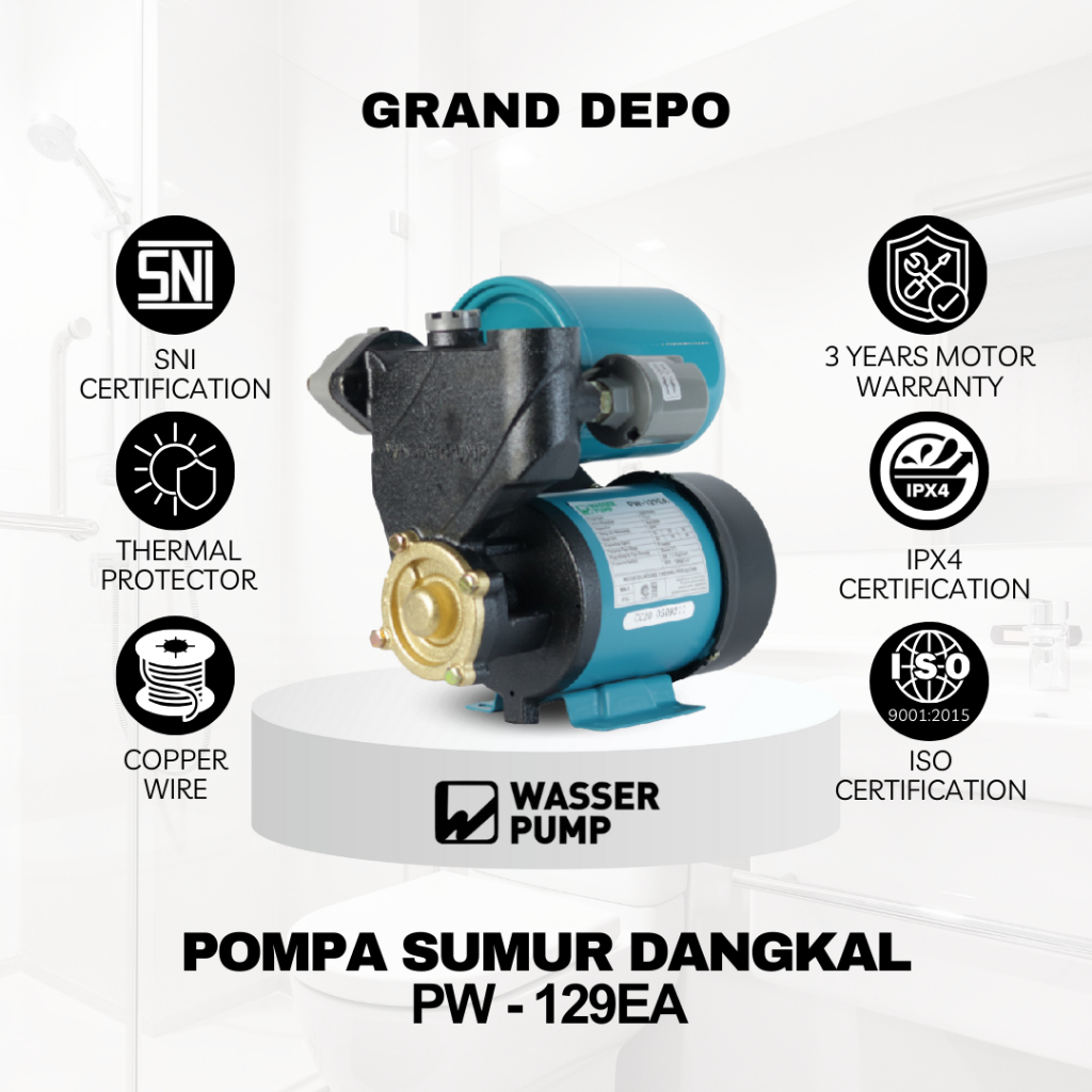 Wasser Pompa Air Sumur Dangkal PW 129EA / Pompa Sumur Dangkal Wasser