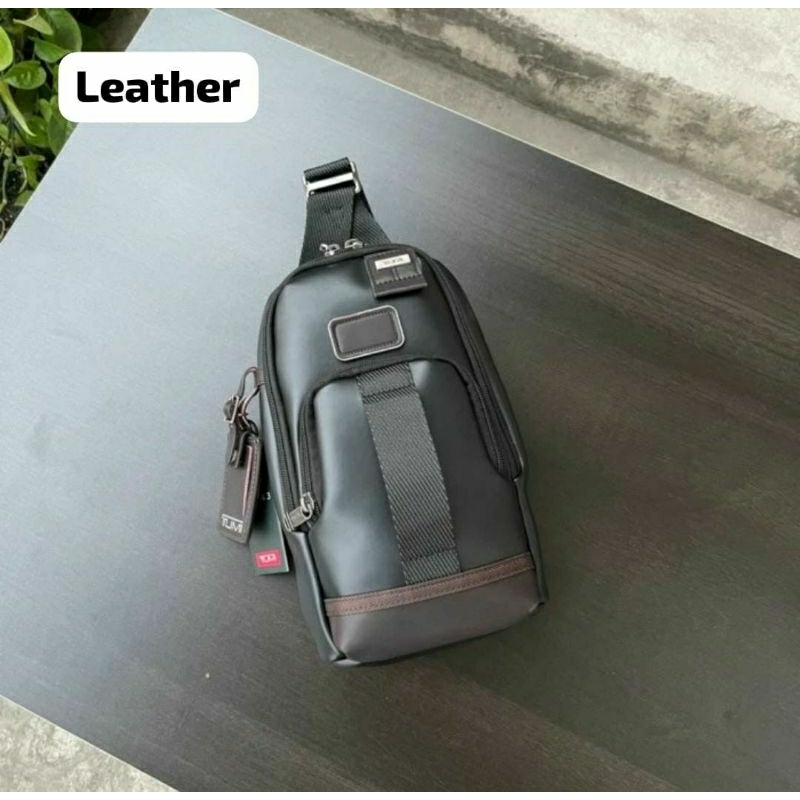 Tas  Tumi Selempang Fife Kulit Hitam Leather Black Free Embos Slempang Bahu Crossbody Slingbag Sling