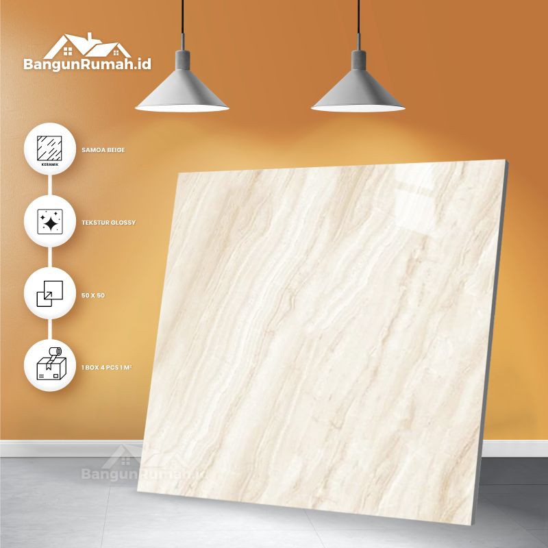 Keramik lantai motif marble Milan Samoa Cream 50X50