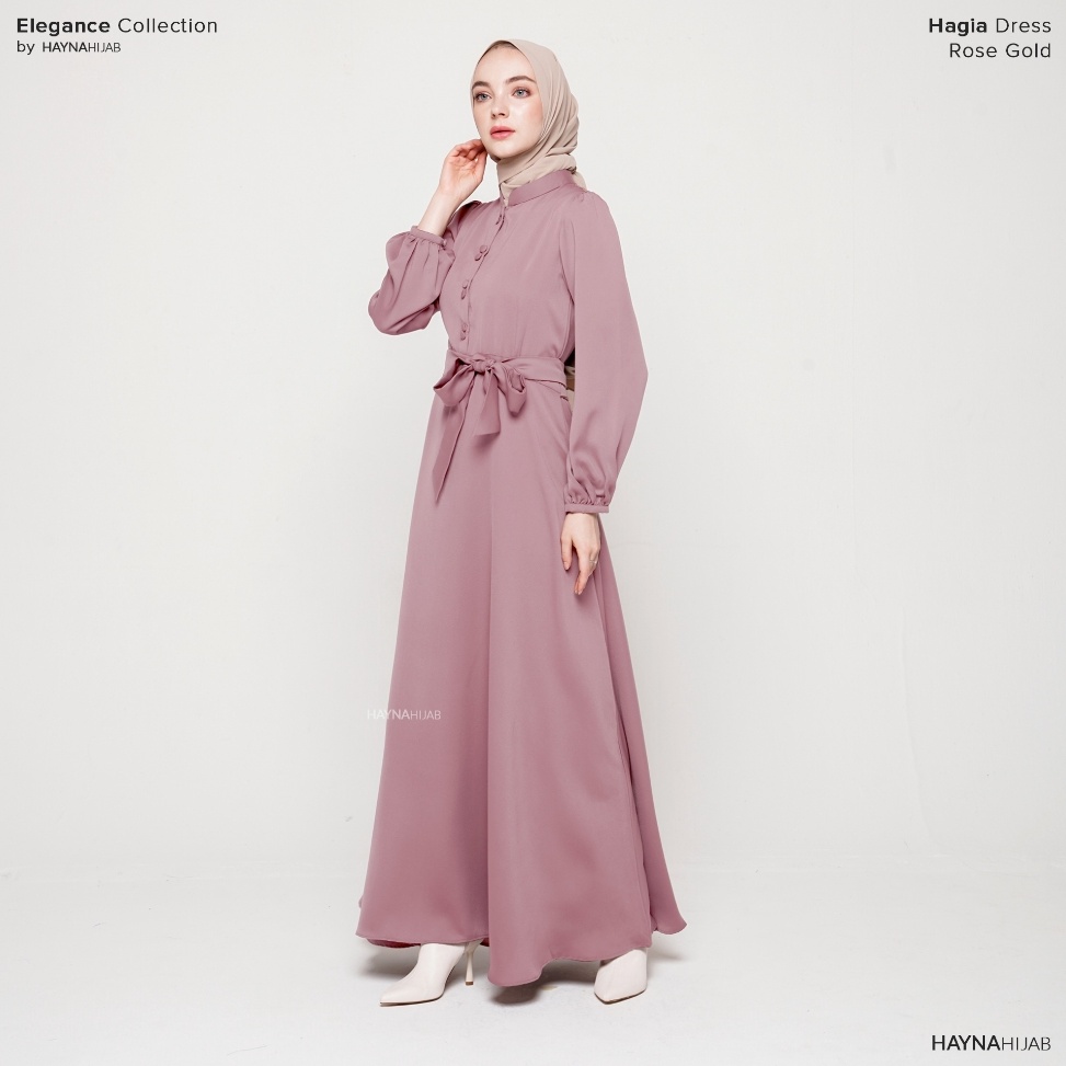 Lagi Tren HAYNA Hagia Dress Rose Gold  Dress Kondangan Daily Dress Busui Friendly Gamis Wanita Musli