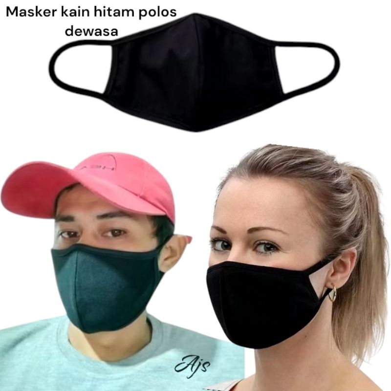 3PCS MASKER KAIN HITAM POLOS TALI KUPING DEWASA/MASKER KAIN HITAM POLOS TALI CANTOLAN KUPING PRIA WA