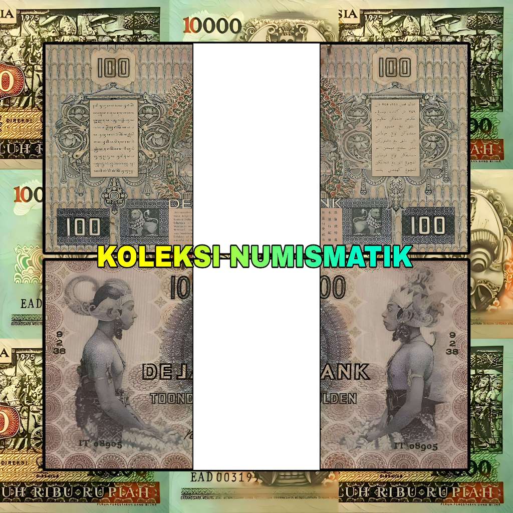 1 GEPOK SOUVENIR UANG KERTAS KUNO HINDIA BELANDA 100 GULDEN WAYANG ORANG 1938