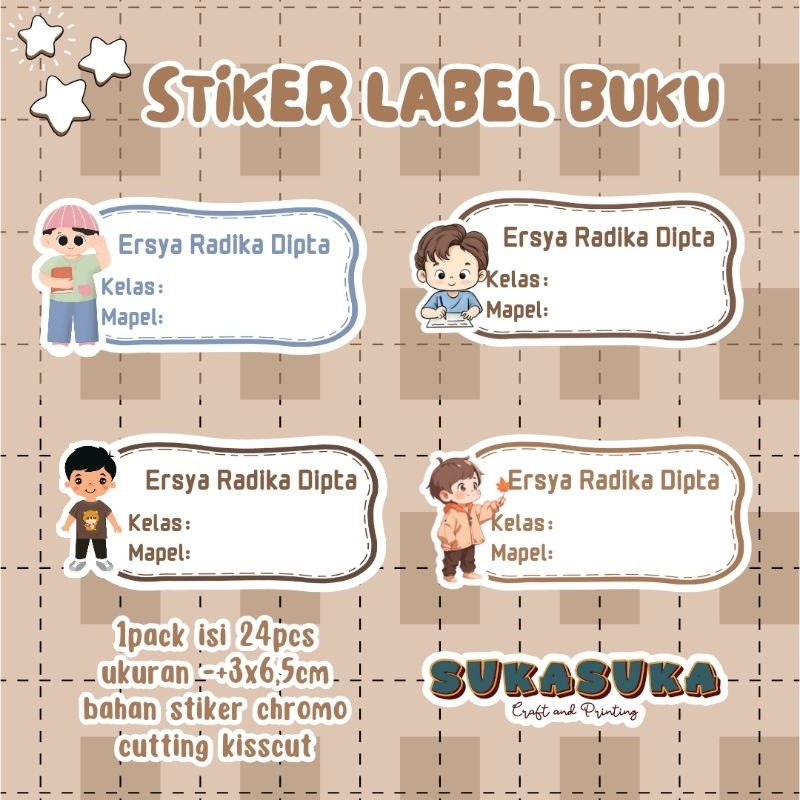 

stiker mata pelajaran custom / stiker label buku / stiker anak custom / BOY