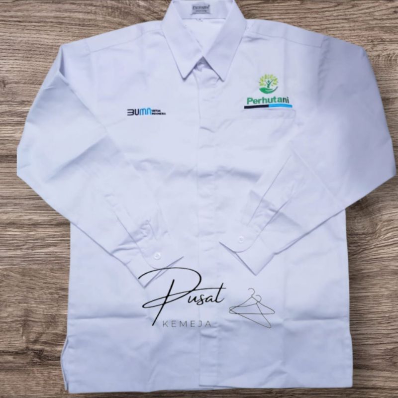 kemeja BUMN PERHUTANI baju BUMN PERHUTANI seragam BUMN PERHUTANI putih panjang