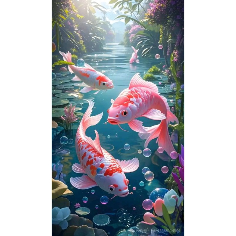 Lukisan Cetak, IKAN MAS KOI, Ukuran JUMBO, 70x100cm DAN 100x150cm/Poster Cetak/Hiasan Dinding/TANPA 