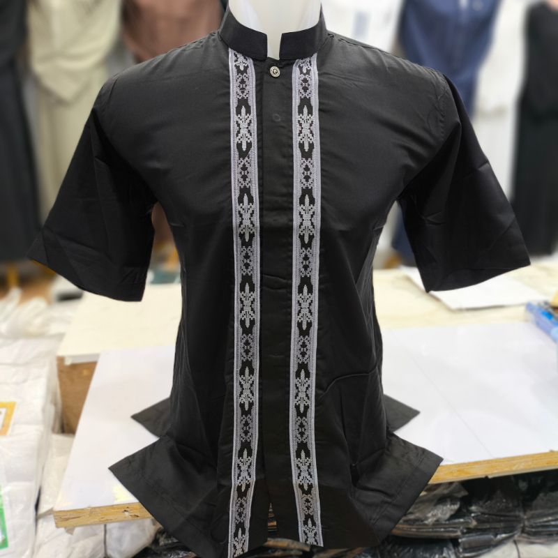 Baju Koko Syfa Rahman Lengan Pendek Hitam/Baju Koko Syfa Rahman Lengan Pendek Katun Premium