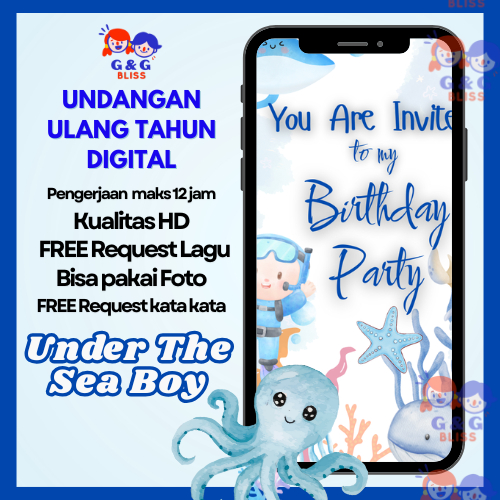 Undangan Digital Ulang Tahun Anak Laki laki Undangan Video ultah - Under The Sea