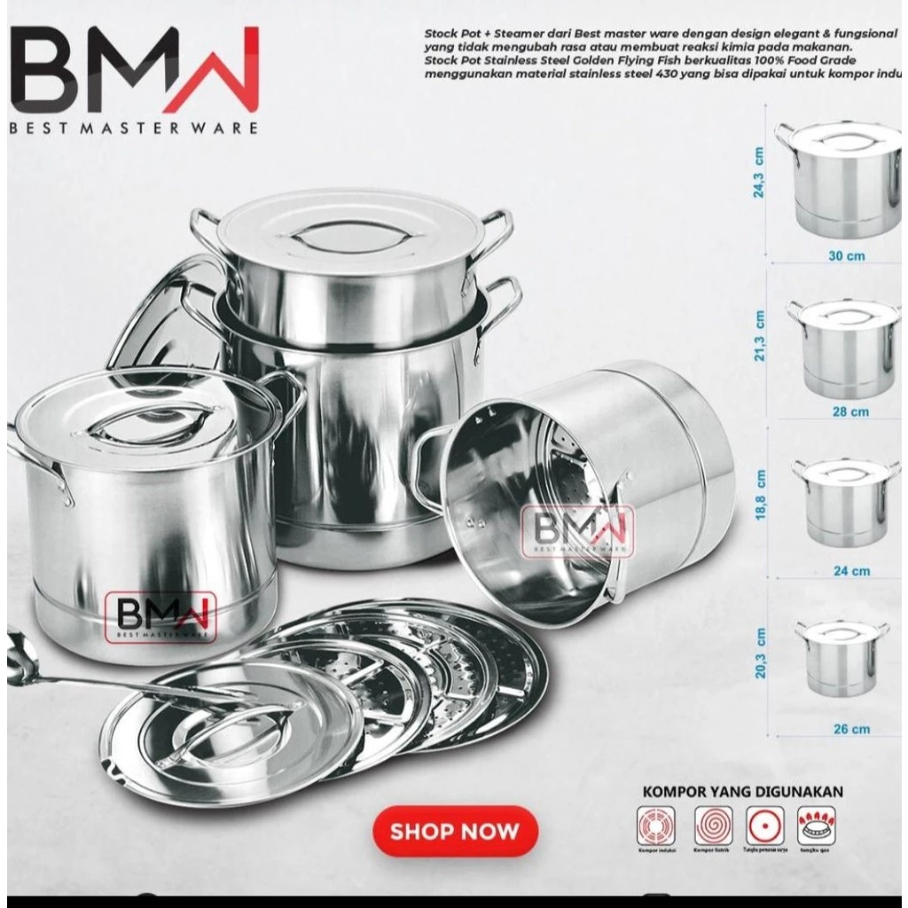STOCK POT BMW panci set kukusan panci set stainless steel panci set serbaguna panci set anti karat