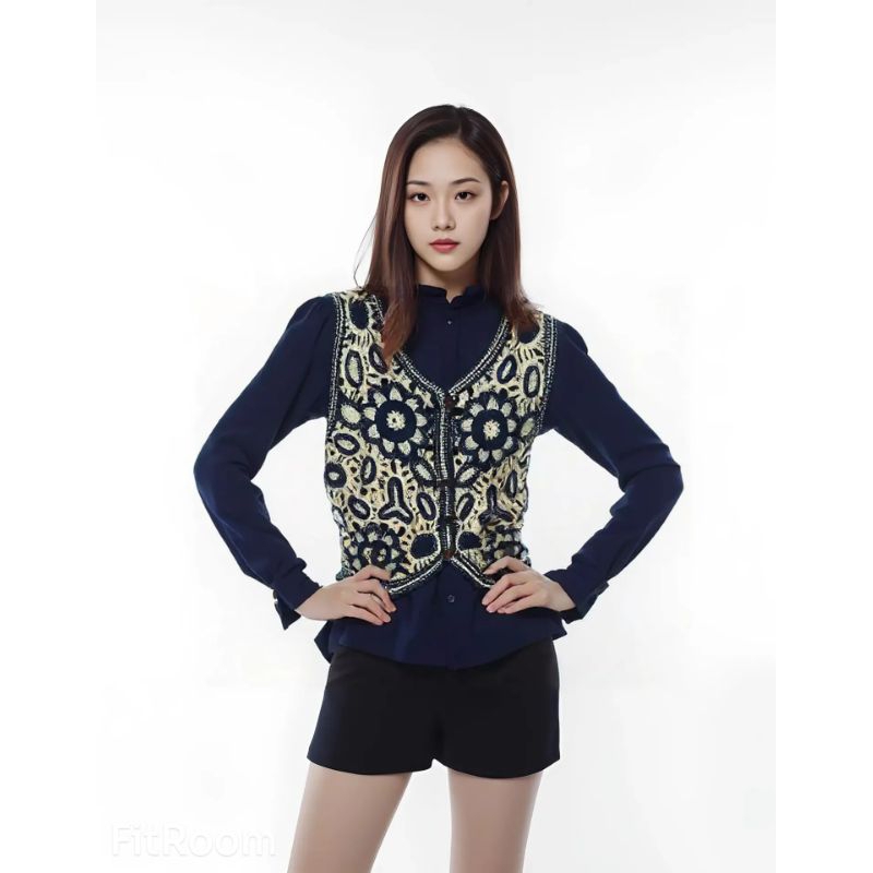 [Ready Stock] Kemeja Lengan Panjang + Rompi Rajut Premium - Fashion Korea Elegan