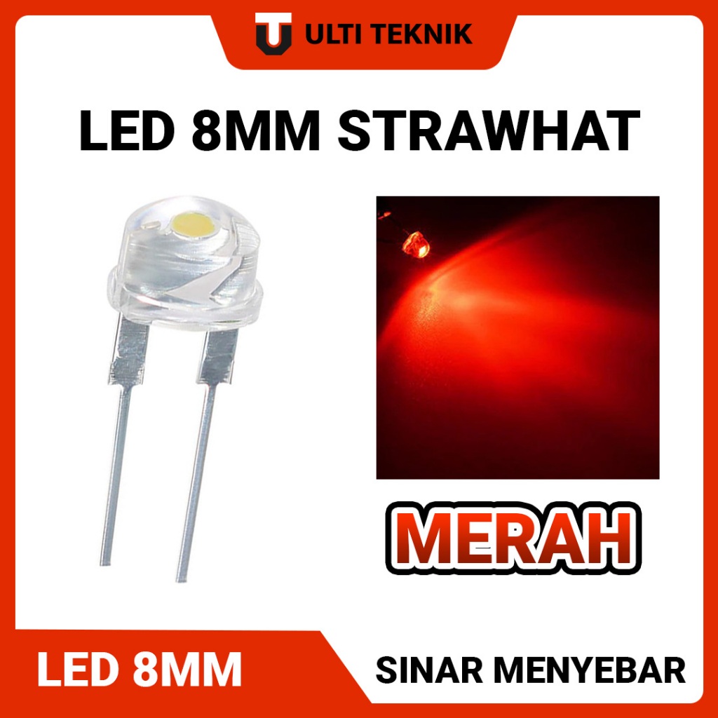 LED Strawhat 8mm Body Clear | Lampu LED Topi - Warna Merah